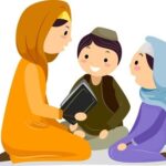 students reading Quran with female teacher